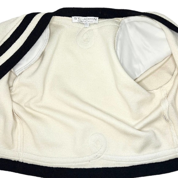 St. John Cropped Knit Blazer Open Front Cream & Black Size 4 - Picture 7 of 10